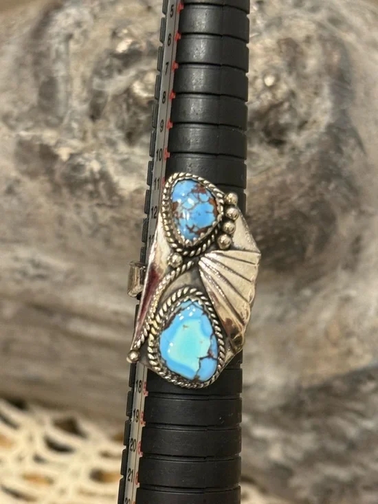 GOLDEN HILLS TURQUOISE 925 STERLING SILVER ADJUSTABLE RING - Picture 7 of 17